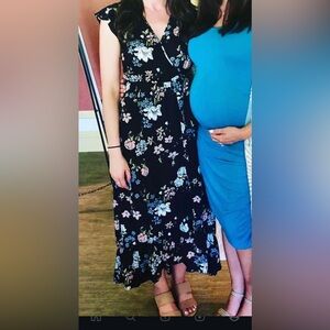 Nordstrom floral midi dress size small ruffled sleeves and pockets